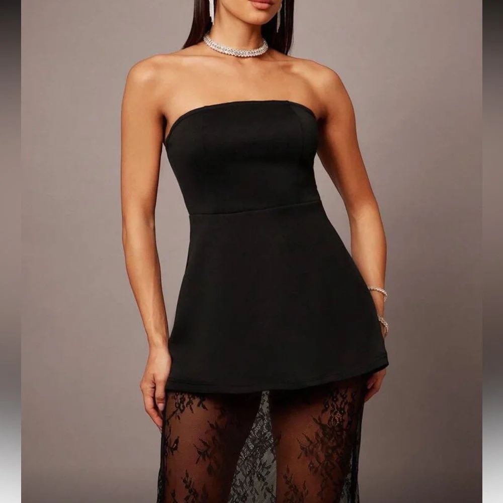 Black strapless tube top & maxi lace sheer skirt set dress - Picture 6 of 6